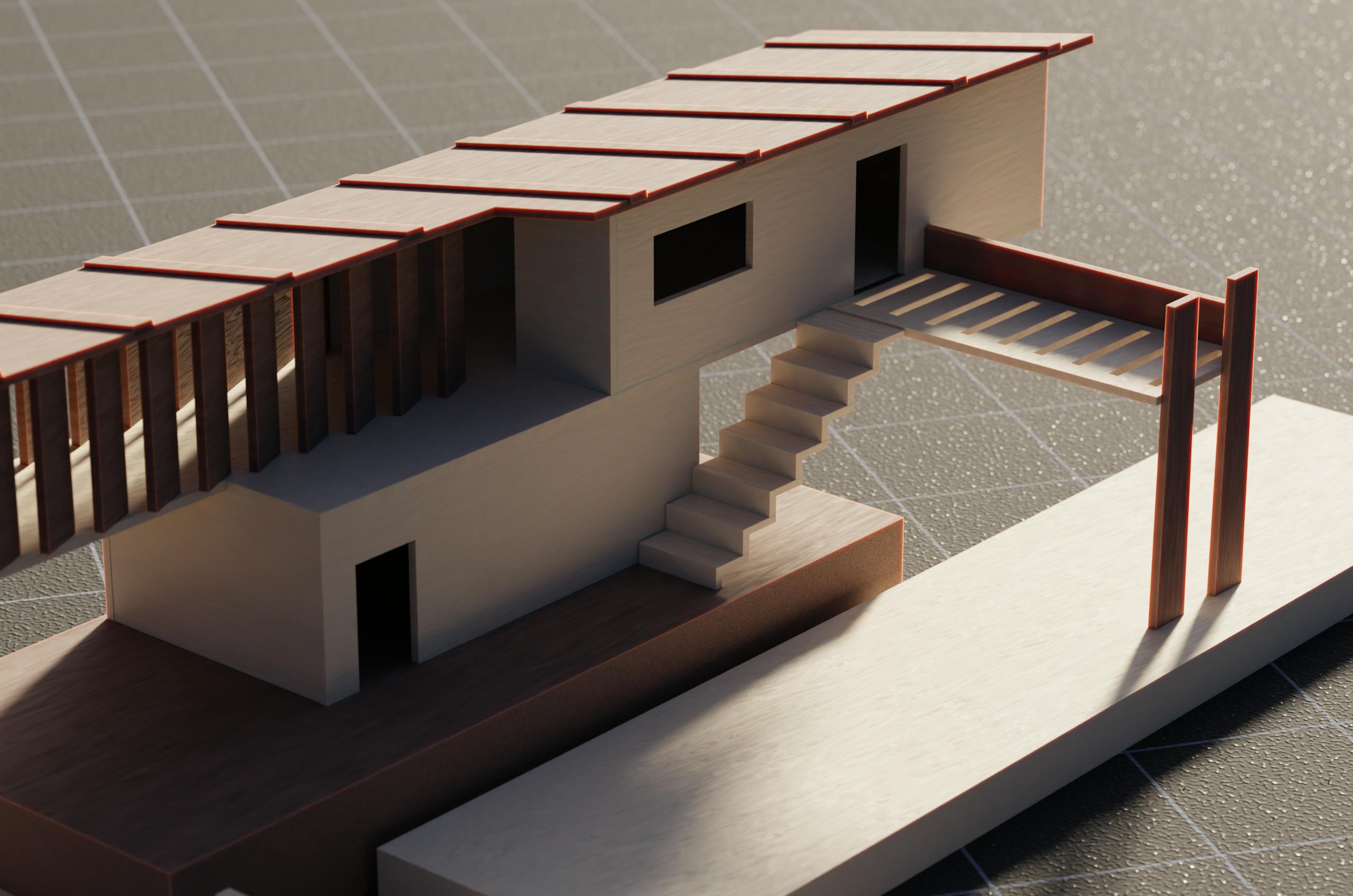 Close-up of a modern architectural house model showcasing its structure and design.